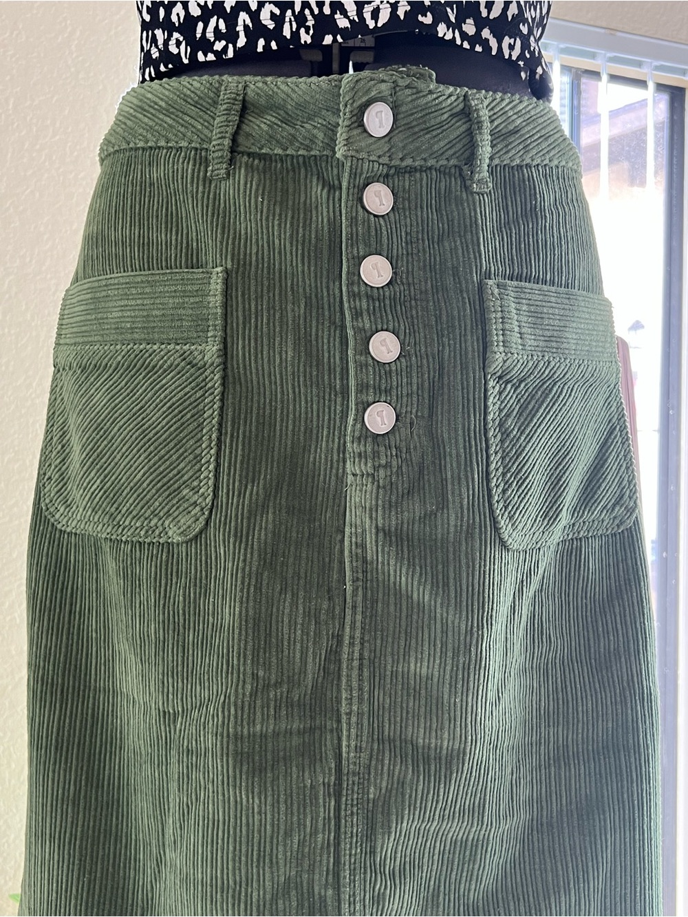 Pilcro and the Letterpress Olive Green Corduroy Midi Skirt - Picture 3 of 14
